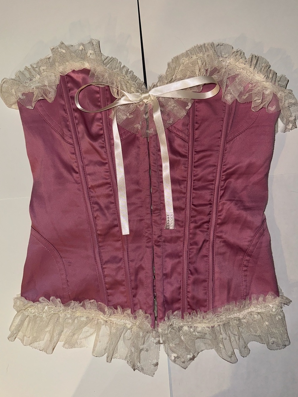 Dolls Kill Rose Pink Lace-Trim Corset Bustier